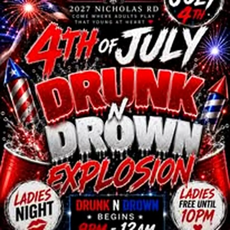 4th of July Drunk N' Drown party flyer at Lounge N'OIR Dayton