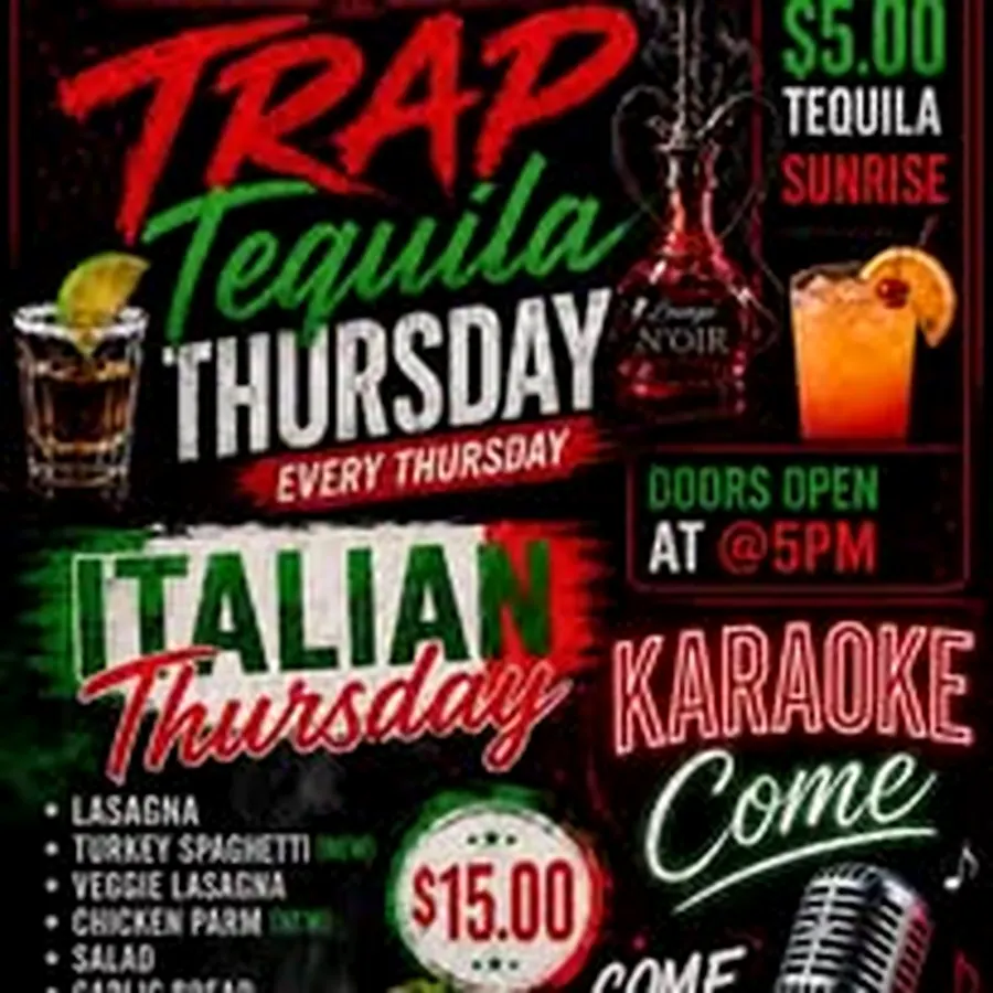 Trap Tequila Thursday flyer with $5 tequila shots and DJ set